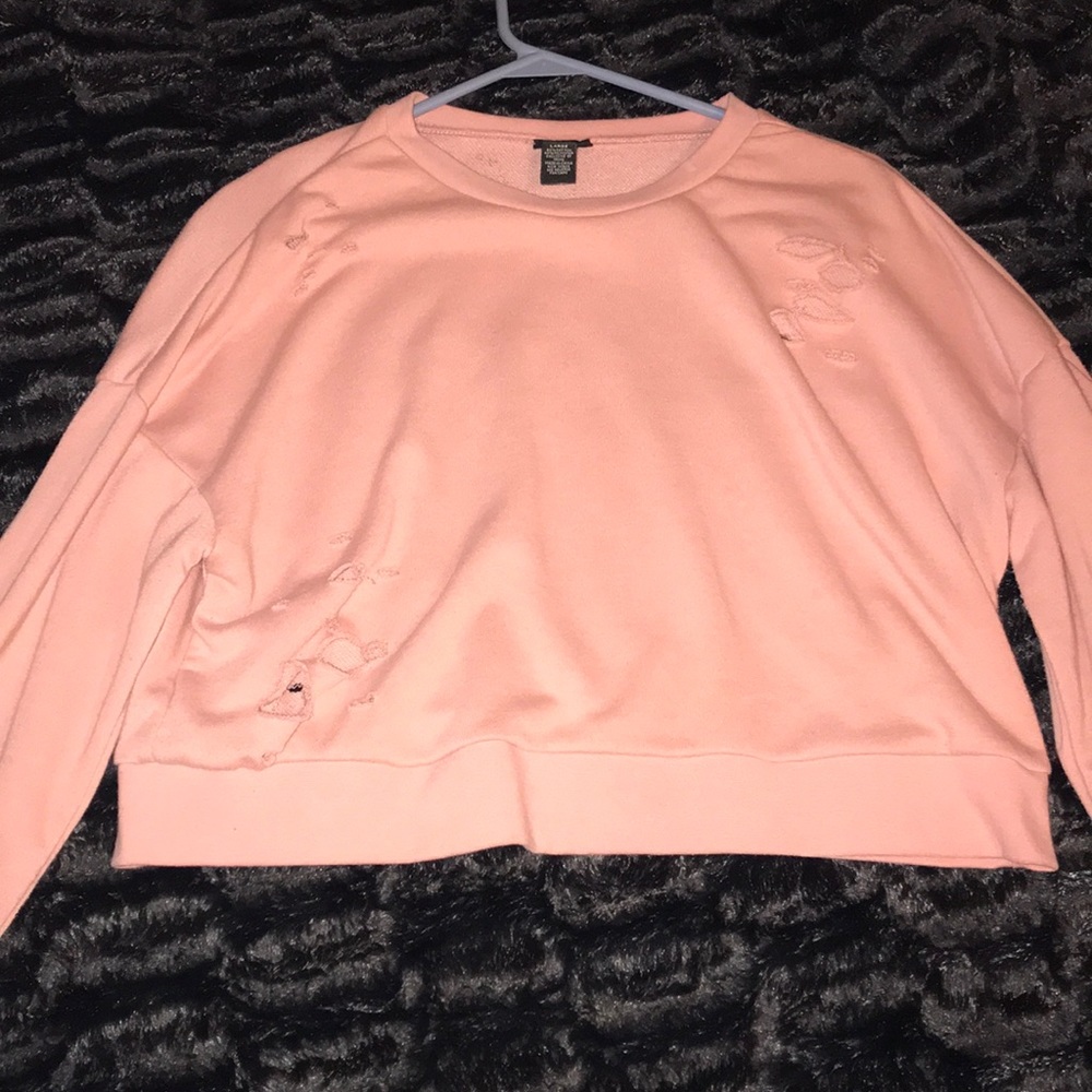 Cropped distressed crew neck